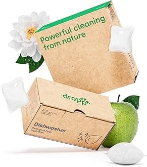 Dropps Dishwasher Detergent Pods: Fresh Rain | 32 Count | Cuts Grease & Fights Stuck On Food | For Sparkling Glassware & Dishes | Low Waste Packaging