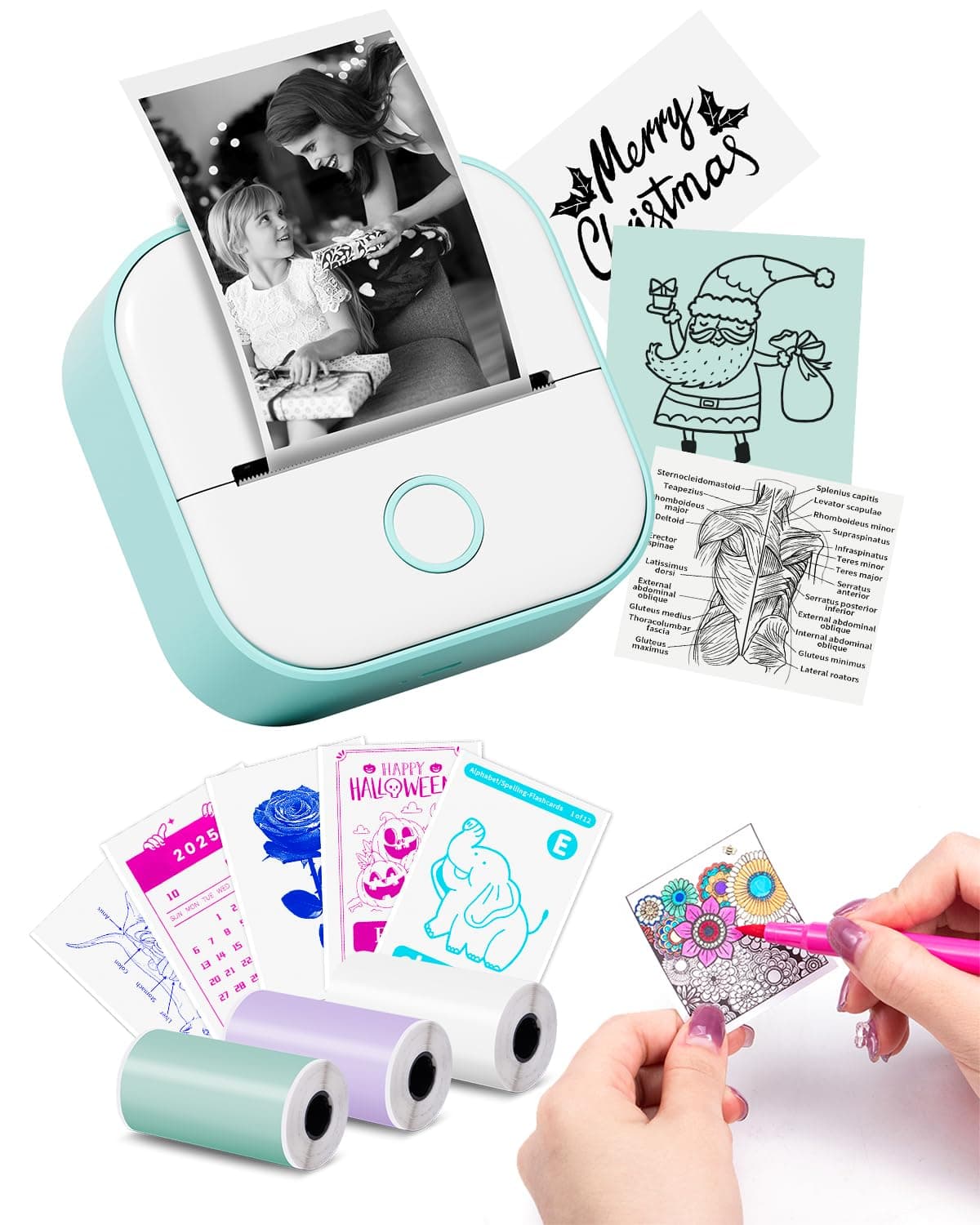 Mini Printer - Tiny Printer T02 Mini Printer for Smartphone Mini Thermal Printer Bluetooth Photo Printer Sticker Printer Mini Label Printer for Learning, Study Notes, Anatomical Charts, Photos
