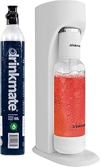 Drinkmate OmniFizz Sparkling Beverage Maker CO2 Bundle - Sparkling Water/Soda Streaming Machine That Carbonates Any Drink - Includes 1 CO2 Cylinder, 1 Carbonation Bottle, 1 Fizz Infuser Classic White