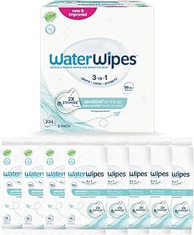 WaterWipes On The Go Wipes, 99.9% Water-Based Wipes for Travel, Sports, and to Refresh Skin, Unscented & Hypoallergenic, 224 Count (8 Packs)