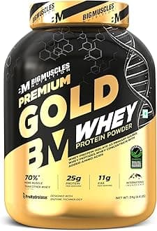 Bigmuscles Nutrition Premium Gold Whey [2Kg, Double Rich Chocolate] | Informed Choice UK Certified | Isolate Whey Protein Blend | 25g Protein | 11g EAA | ProHydrolase Enzyme Technology