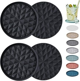 Silicone Coasters for Drinks[4 Pack]- Cup Mat for Tabletop Protection-Non-Slip, Non-Stick, Coffee Table Decor, Great Gift for Any Occasion, Black