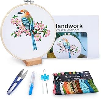 Hummingbird and Flower Embroidery Kit for Adults, DIY Embroidery Kits with Original Design Patterns, Learn to Embroider Kit Beginner with Needles and Thread, Clear Instructions and Video (BEB001)