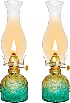 2 Pieces Large Chamber Oil Lamps, Glass Clear Color Kerosene Lamps for Indoor Use Home Decorative Hurricane Lamp Oil Lantern 11" Vintage Oil Lamp for Tabletop Decor Lighting