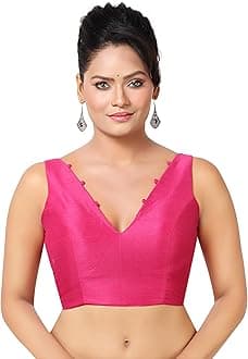 Women's Sleeveless Solid Pattern V Neck Readymade Saree Blouse