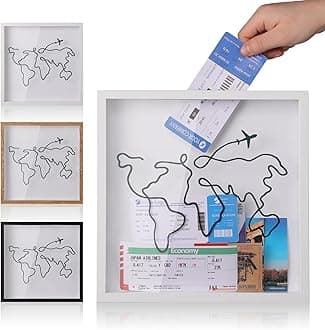 - Travel Adventure Archive Shadow Box For Memories,8&12Inch Concert Travel Ticket Stub Memory Top Loading Shadow Keepsake Box With Slot On Top,life In a Shadow Box Travel Frame (White, 8x8)