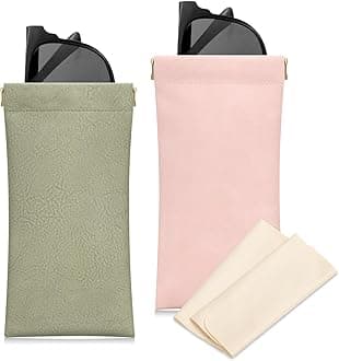 Sunglass Case, 2 Pcs Soft Eyeglass Cases for Women Portable Squeeze Top Leather Glasses Pouch