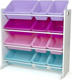 Humble Crew Toy Storage Organizer, White/Pink/Purple/Turquoise 34x11x31 inches,12x9x6 inches,16x12x6 inches