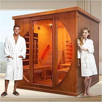 Smartmak Full Spectrum Infrared Two Person Wood Sauna with Recliner, Luxurious Customized WiFi Control Red Light Therapy DIY Indoor Dry Saunas Room, with Oxygen Bar, Speakers, 3400W