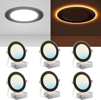 Amico 6 Pack Black 6 Inch 5CCT LED Recessed Ceiling Light with Night Light, 2700K/3000K/3500K/4000K/5000K Selectable Ultra-Thin Lighting, 12W=110W, 1100LM, Dimmable Canless Wafer Downlight - ETL&FCC