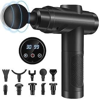 Massage Gun Deep Tissue, Muscle Percussion Massager with 30 Speeds Quiet Hand Massagers with LCD Touch Screen 10 Heads for Shoulder Body Back Relaxation (Black) (Black)