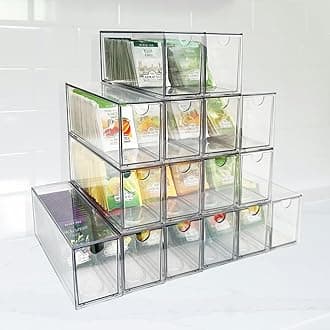 16-Pack Tea Bag Drawers Organizer - 16 Clear Plastic Drawer Tea Bag Holder; Stackable & Portable; Wider Size; Well-Organized Storage for Tea Bags & Kitchen Essentials；High Volume