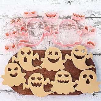 Mini Ghost Cookie Cutters, DIY 3d Halloween Raised Design Cookie Stamps, Cookie Cutter Set suitable for Frosting Decoration, Mini Gingerbread Pie Molds, Day of The Dead Decorations (Ghost)