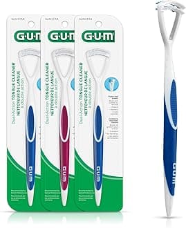 GUM Tongue Cleaner - Dual Action Soft Bristled Tongue Brush with Tongue Scraper for Better Oral Hygiene - Bad Breath Treatment (Pack of 3)