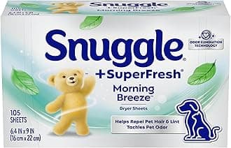 Snuggle Plus Super Fresh Fabric Softener Dryer Sheets with Odor Fighting Ingredients, 105 Count