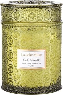 LA JOLIE MUSE Starlit Golden Fir Candle – Pine, Cedarwood, Fir Balsam | 19 oz Large Wooden Wick Candle | Natural Soy Wax | 90 Hours Clean Burn | Gift-Ready for Hosts & Gatherings