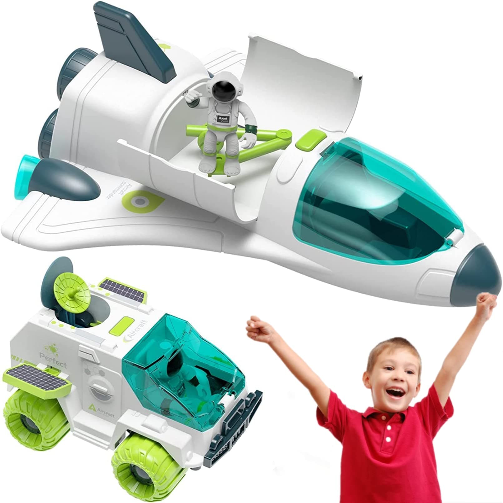 AM ANNA Rocket Space Toy for Kids 3-7, Shuttle With 2 Astronauts and Rover, Planet Toys for Boys 5-8 With Lights & Sounds (2 Rockets)