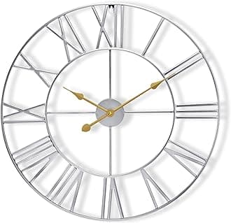 Sorbus Large Wall Clock for Living Room Decor – Easy to Hang 12-Inch Big Wall Clock – Metal Wall Art for Kitchen, Bedroom, Home, Office – Analog Decorative Wall Clock (Silver)