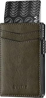 VULKIT Credit Card Holder Leather Card Wallet RFID Blocking Automatic Pop Up Business Card Case for Cards & Notes