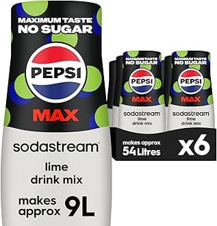 Pepsi MAX Lime Fizzy Water Flavouring Syrup, Sugar Free Soda Syrup, Zero Sugar Pepsi Flavour, 6 x 440ml Multipack, Home Soda, Flavoured Sparkling Water, Drink Mix, Makes Approx 54L