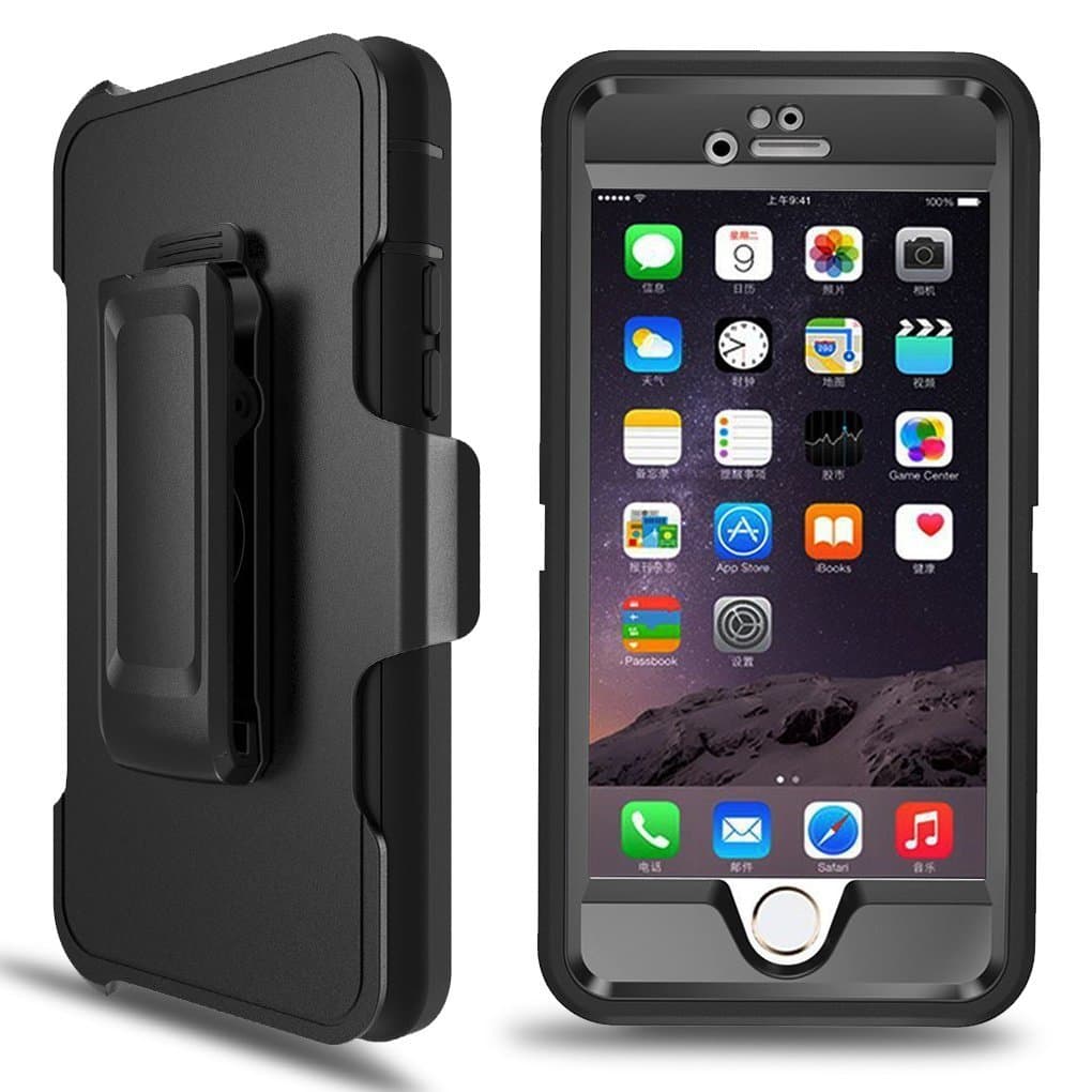 Iphone 6 Case Iphone 6S Case Defender 4 Layers Rugged Rubber Shockproof Waterproof Drop Proof Built-in Screen Protector with Belt Clip Case Cover For iPhone 6/6s [4.7 inch] (Black)