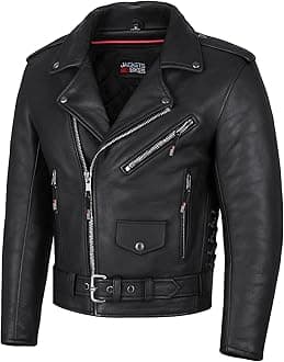 ICONIC Motorcycle Jacket for Men, Premium Buffalo Leather, Insulated Liner, Classic Side Laces, Cruiser Biker Black L