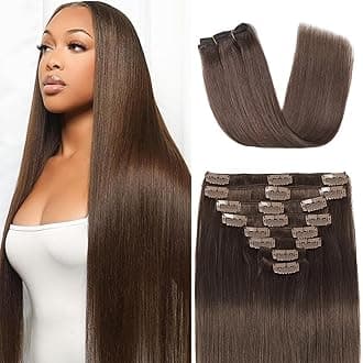 Clip in Hair Extensions Real Human Hair Clip ins 100% Human Hair Extension for Women Clip in Extensions 8pcs Per Set with 18 Clips Double Weft (18 Inch 80g #4 Chocolate Brown)