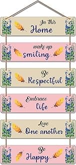 Artvibes Decorative Wall Hanging Wooden Art Decoration item for Living Room | Bedroom | Home Decor | Gifts | Quotes Decor Item | Wall Art For Hall | Mdf Wall Decoration, Set of 6(WH_3261N)