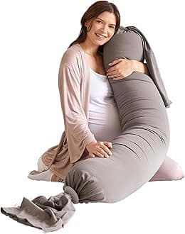 – bbhugme Adjustable Pregnancy Pillow – Full Body Support for Side Sleeping - Adjustable Firmness and Shape - Supports Back, Legs, Belly, Hips for Pregnant Women - Removable Cover - Stone