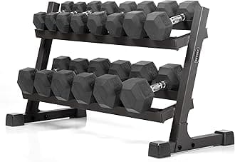 XMARK Dumbbell Set with Rack, Weights Dumbbells, Multiple Free Weights and Horizontal Storage for Home Gym Strength Training, Storage Rack Color Options