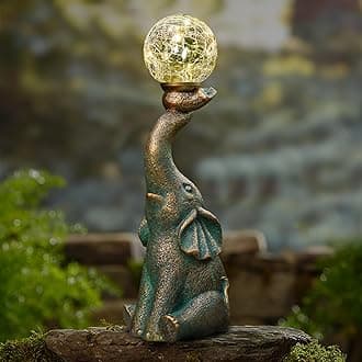 MININOVA Solar Elephant Garden Decor Outdoor Statues with Cracked Glass Ball(8 LED Lights), Cute Elephant Figurine for Patio, Lawn, Yard Decorations Gift for Mother Thanksgiving Day Christmas