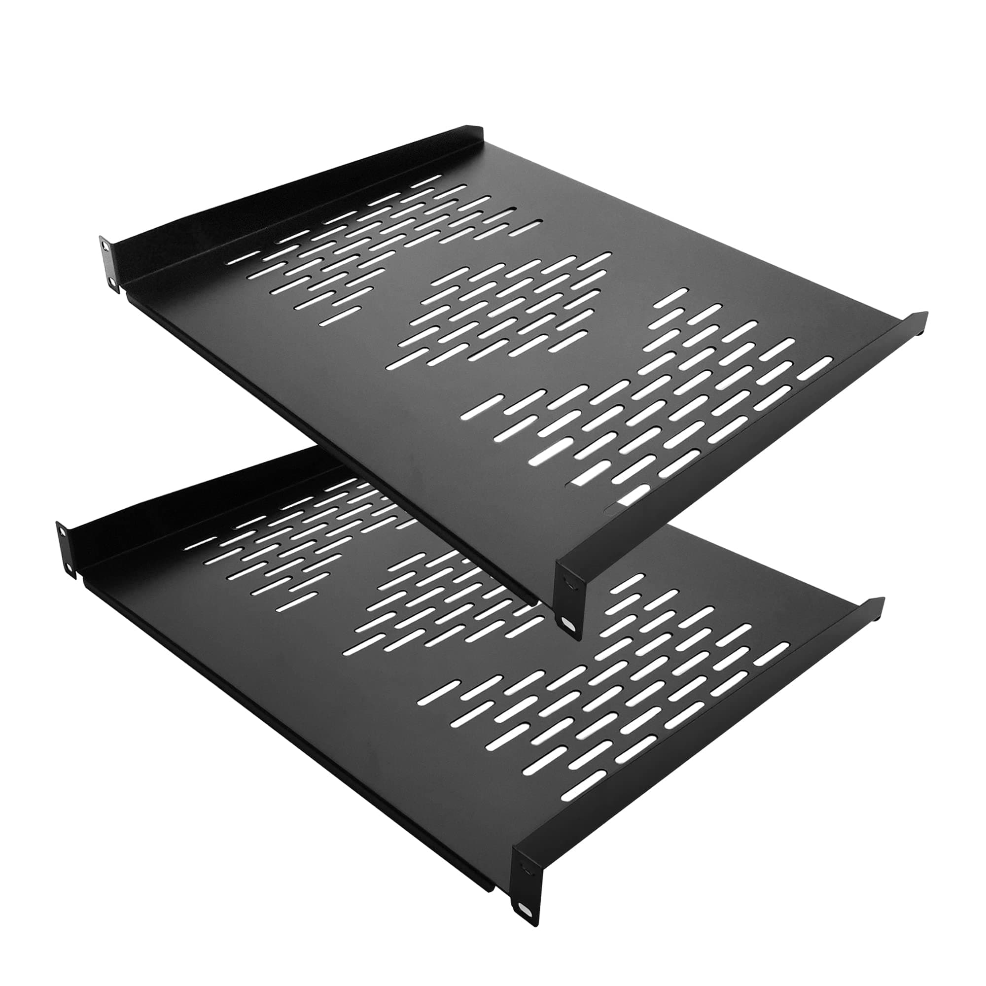 RIVECO 2 PCS 1U Server Rack Shelf 19” Rack-Mount Trays 16 Inches Vented Cantilevers for Server & Network Equipment Mounting, (40 CM) Depth, Black
