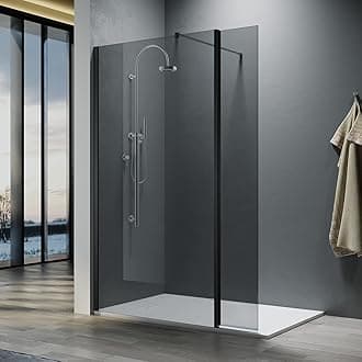 ELEGANT 900mm Walk in Shower Screen 8mm Dark Grey Easy Clean Safety Glass Wet Room Shower Enclosure Shower Cubicles with 300mm Return Panel