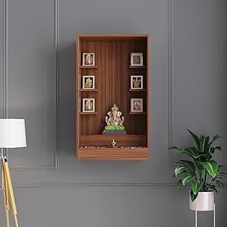FURNEASER Ketki Wall Mounted Wooden Pooja Mandir for Home | Compact Temple Unit with Shelves for Idols & Frames | Engineered Wood in Wenge & Frosty White Finish | 85x50x28 cm, (Exotic Teak)