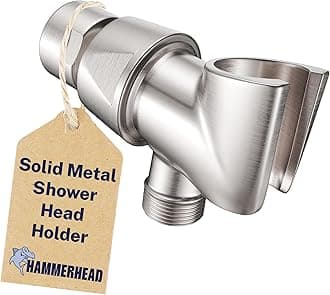 Solid Metal Handheld Shower Head Holder - Brushed Nickel - Adjustable Shower Wand Holder with Universal Wall Hook Bracket and Brass Pivot Ball - Hand Held Shower Head Holder