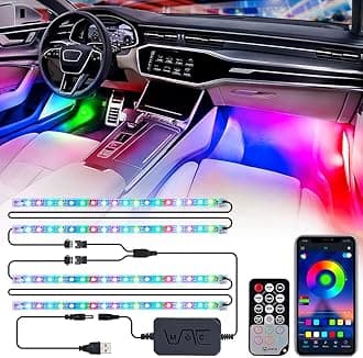 Xprite Dreamcolor USB LED Cars Interior Lights Strip Kits, w/Remote & Bluetooth APP Control, Footwell Under Dash RGB Neon Chasing Inside Lights, DIY Music Mode, Universal for Vehicle Trucks UTV ATV