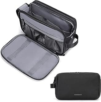 BAGSMART Toiletry Bag for Men, Travel Toiletry Organizer Dopp Kit Water-resistant Shaving Bag for Toiletries Accessories, Door Room Essentials,Black-large