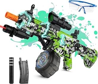 Large Gel Ball Blaster with Drum & Mag, Automatic and Manual Splatter Blaster with 40000 Gel Rounds, Electric Splat Blaster and Goggles for Outdoor Activities (Green)