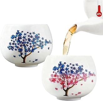 Heat Changing Sensitive Cherry Blossoms Tea Cup, Japanese Style Color Changing Ceramic Coffee Mug, Unique Magic Coffee Tea Cup for Gift Valentines (5 oz)