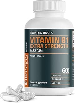 Vitamin B1 Extra Strength 500 MG High Potency Non-GMO, 60 Capsules