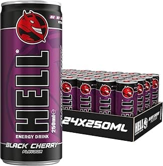 Energy Drink Black Cherry Flavour | 24 x 250ml Cans Multipack | 32mg/100ml Caffeine | Contains Vitamins B2 B3 B5 B6 B12 | Preservative Free | Vegan | Reduce Fatigue & Boost Energy
