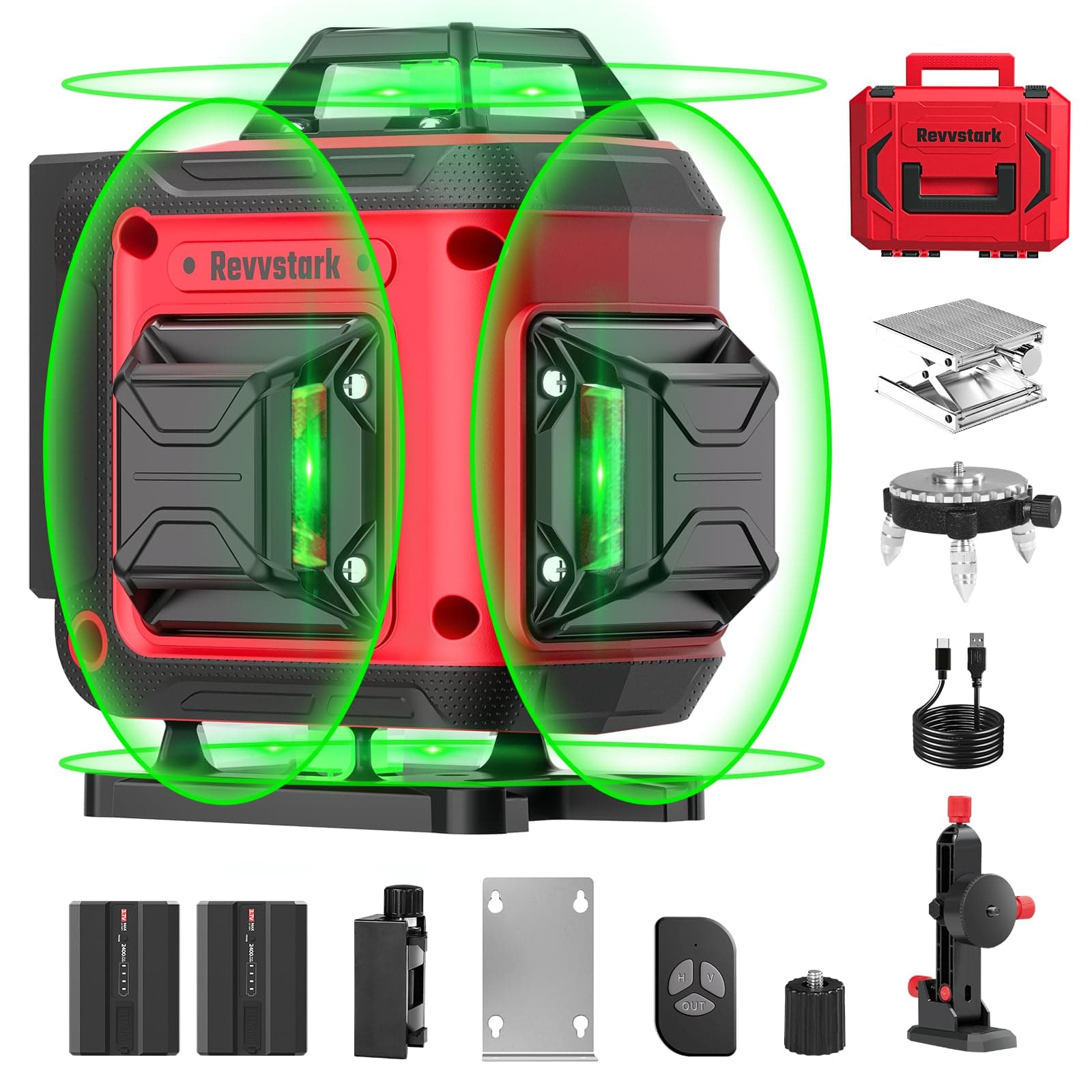 Laser Level Pro Kit, 4X360° Self-leveling Tool for Construction, Tiling Floor & Picture Hanging, 4D Cross Line Level with Fine-tuning Bracket, 16 Lines level Tool with 2 * 2400mAh Battery
