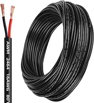 16 Gauge Electrical Wire 2 Conductor, 16 AWG Stranded PVC Oxygen-Free Copper Cable, 50FT 2 Core Flexible Extension Power Cord for Auto, LED Lamp Lighting Strips, Automotive