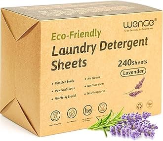 Wenge Laundry Detergent Sheets 240 Sheets Eco-friendly,Travel Laundry Detergent Sheet, Plastic-Free Hypoallergenic Liquidless Washer Sheets for Home Dorm Travel Camping (Lavender Scent)