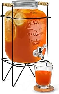 - ABOUT SPACE 4 Litre Glass Water Dispenser with Stand - Air Tight Lid Glass Pitcher for Detox Water - Mason Jar - Counter Table Top Juice Infused Water Beer Dispenser for Home Restaurant Party, Black