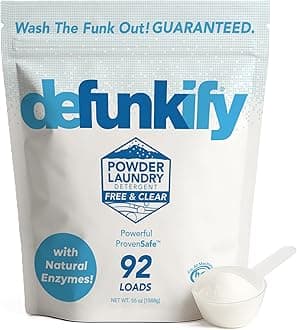 Defunkify Powder Laundry Detergent | Free & Clear Powdered Laundry Soap w/Odor Crushing & Stain Removing Power | 92 Loads (55 oz)