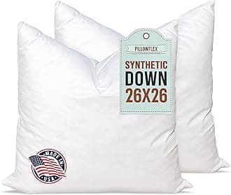 Pillowflex Set Of 2 Synthetic Down Alternative Fibre Pillow Inserts For Shams (26 Inch By 26 Inch) (66cm x 66cm)