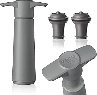 Vacu Vin Wine Saver Pump - Grey with Vacuum Stopper - Keeps Wine Fresh Up to 10 Days - 1 Pump 2 Stoppers - Reusable - Made in Netherlands