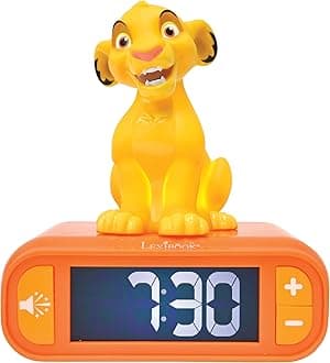 Disney The Lion King, Simba Nightlight Alarm Clock, Sounds and Melodies, LCD Backlit Screen, Luminous, Snooze, Yellow/Orange, RL800AN