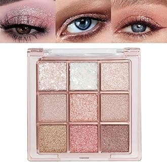 9 Colors Glitter Eyeshadow Palette Naturing-Looking Women Girls Eye Shadow,Pink White Gold Glitter Shimmer Sparkly Eye Shadow Palette Makeup,Warm Pastel Eyeshadows Palette Long Lasting Waterproof